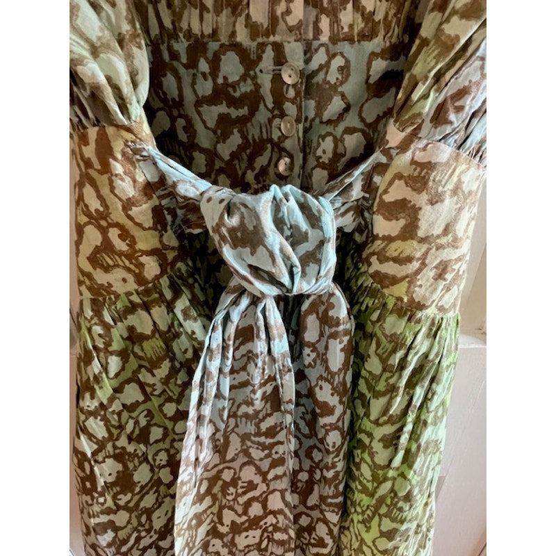 Juliet Dunn, London Dress, Boho  gold ruffle sleeves, Size 1