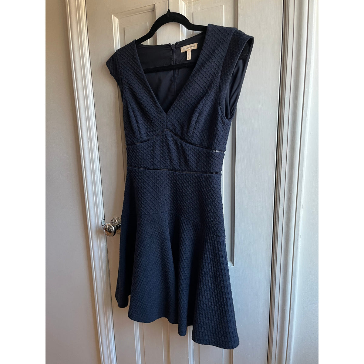 Rebecca Taylor "Taylor" Navy Pique Knit Skater Dress - Structured V-Neck - Sz 2