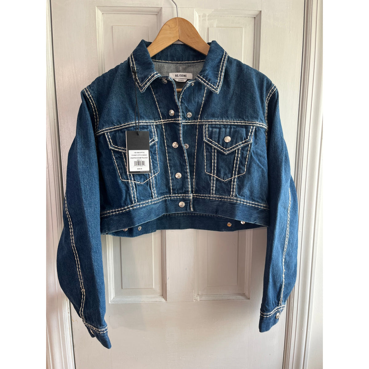 NWT RE/DONE Chunky Stitch Indigo Cropped Trucker Jacket S ✨ Street Holy Grail ✨