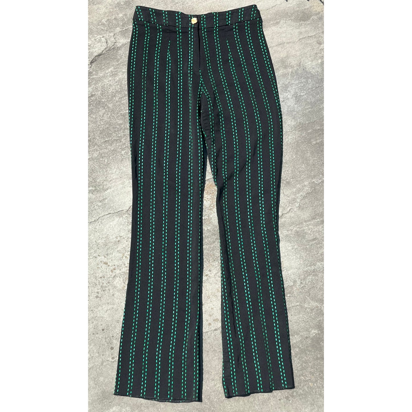 Edward Achour Paris Black Broken Green Pinstripe Trousers, EU 40 US 6 🗼