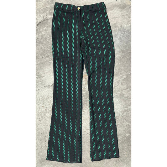 Edward Achour Paris Black Broken Green Pinstripe Trousers, EU 40 US 6 🗼