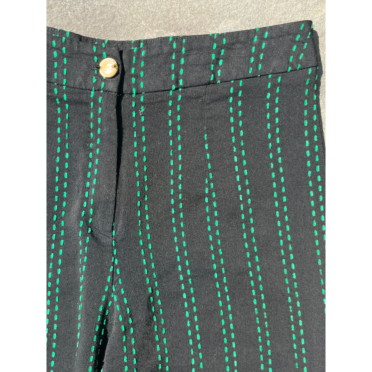 Edward Achour Paris Black Broken Green Pinstripe Trousers, EU 40 US 6 🗼