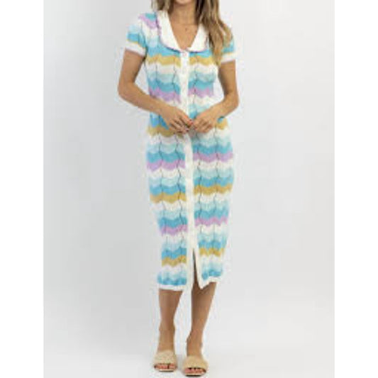 Mable Striped Crochet Midi Dress Multi Color Chevron Knit Sz Medium