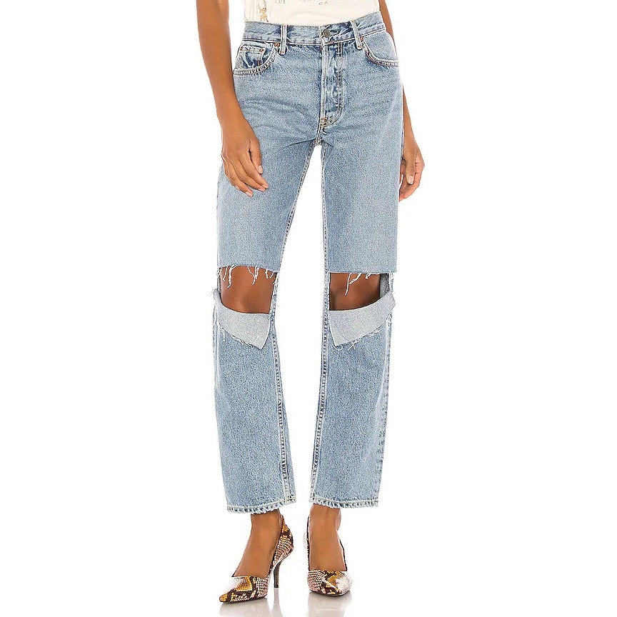 GRLFRND Helena High Rise Straight Jeans Breakdown Wash Distressed 26 Sold Out