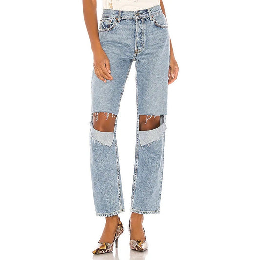 GRLFRND Helena High Rise Straight Jeans Breakdown Wash Distressed 26 Sold Out