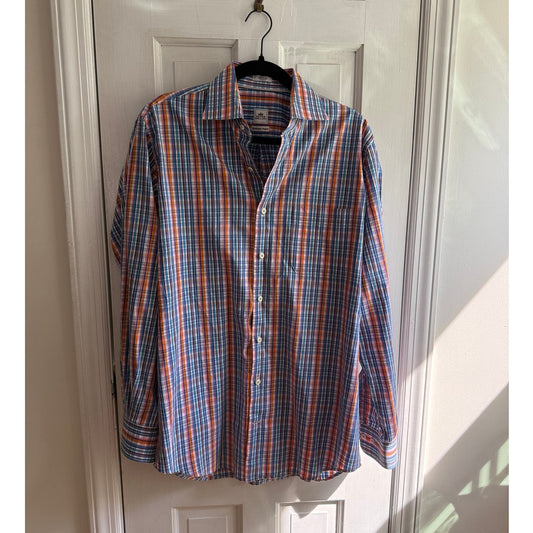 Vintage Peter Millar Crown Shirt Men's Medium - Blue & Orange Plaid - EUC