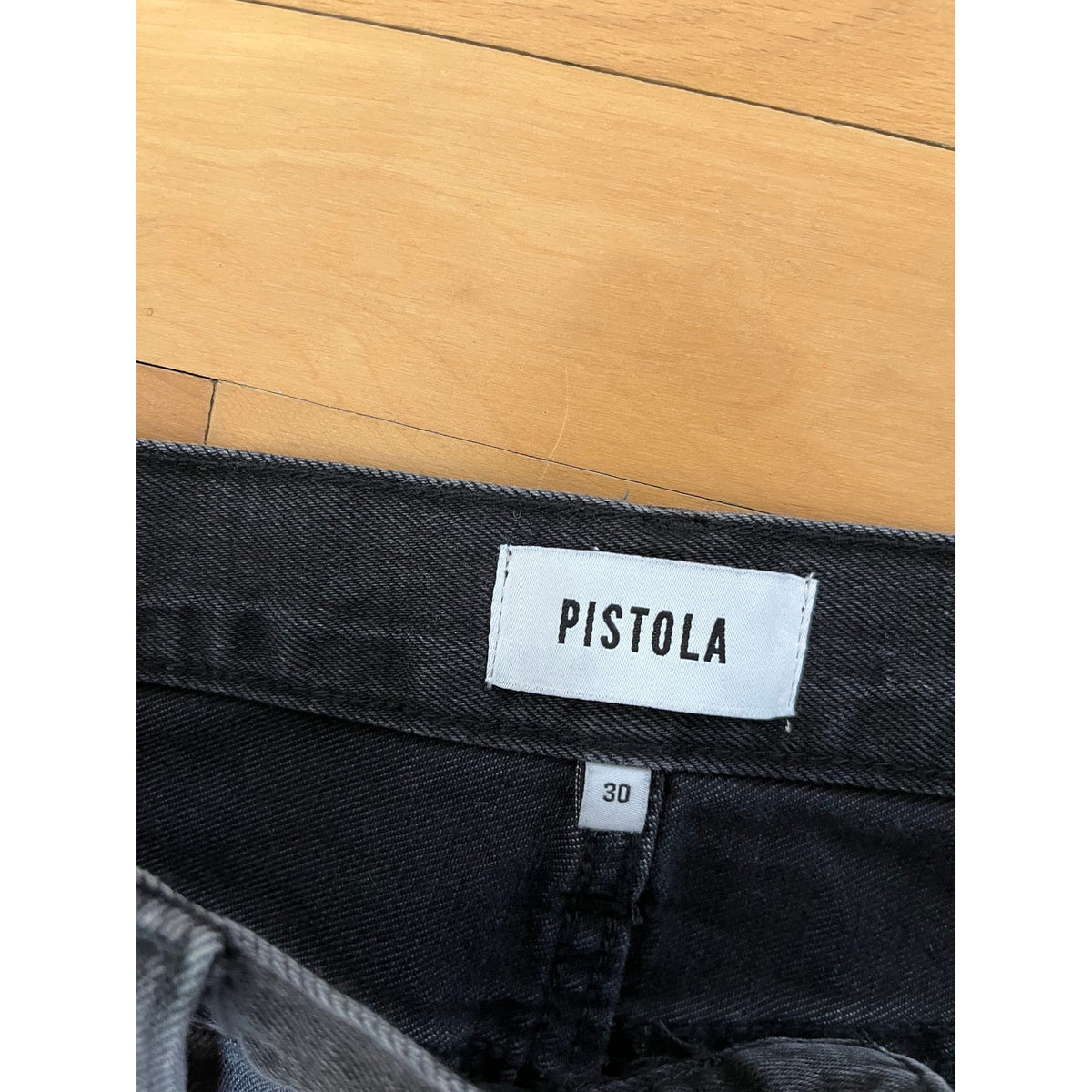 Pistola Charlie High Rise Wide Leg Jeans Distressed Black Slit Hem 30