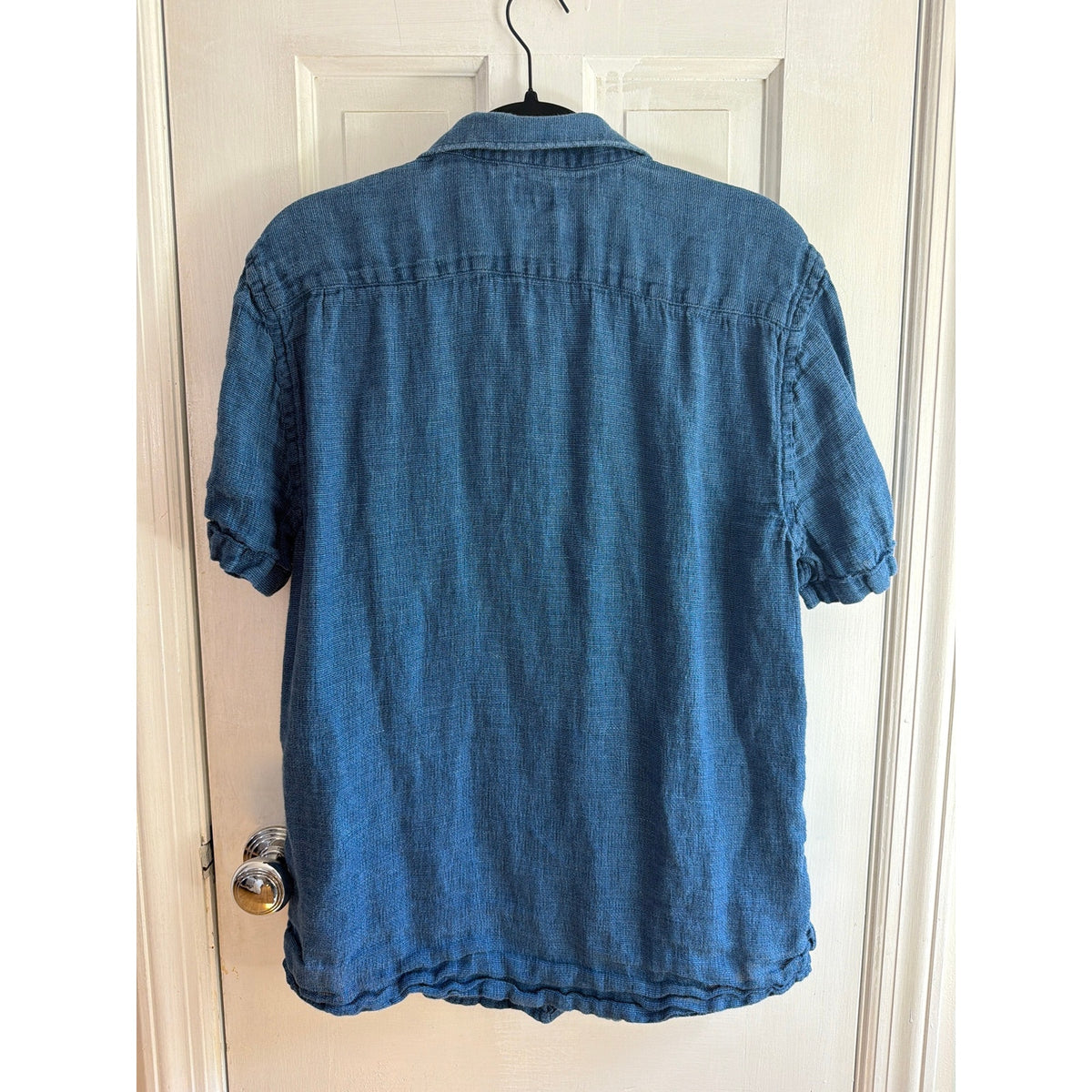 Faherty Mens Large Short Sleeve Organic Button Down Shirt Blue