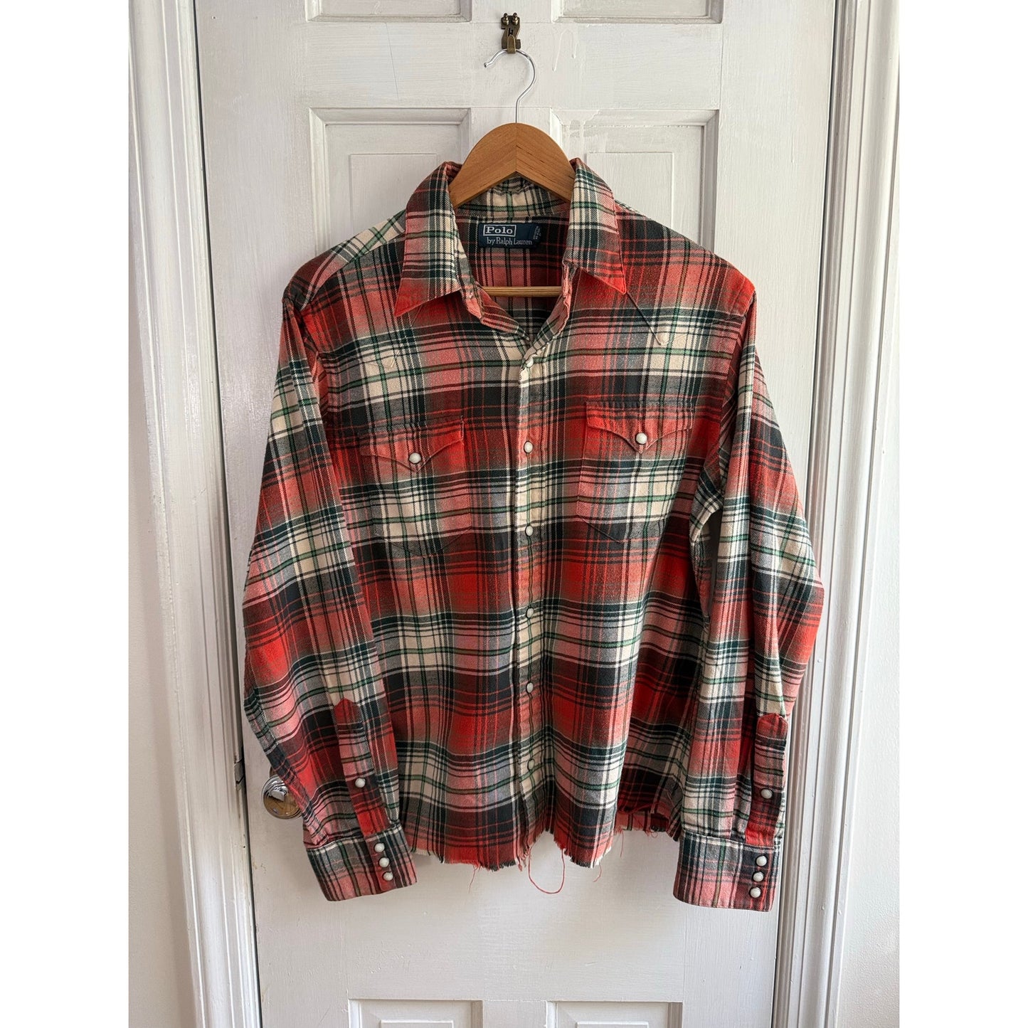 Vintage Polo Ralph Lauren Women's Western Plaid Shirt Distressed Hem EUC