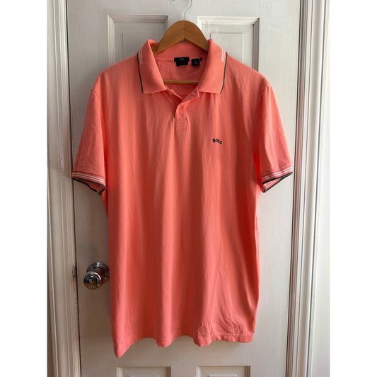 Hugo Boss Mens Slim Fit Stretch Polo Shirt Coral Pink Tipped Collar 3XL