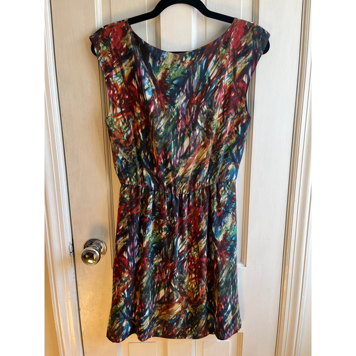 THEORY Silk Arena Dress Colorful Geometric Sleeveless Cocktail Party Dress Sz 6