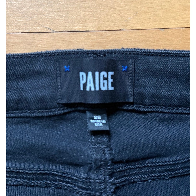 PAIGE Kuroi Colette Crop Flare Tuxedo Stripe Jeans Black Size 26