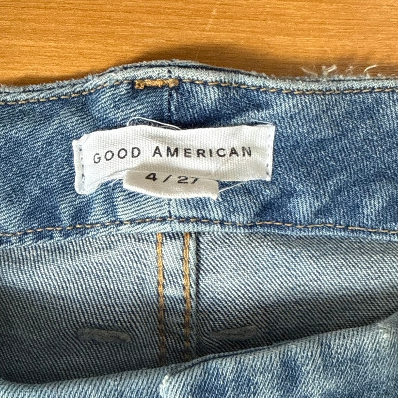 Good American Good Straight Ripped Frayed Ankle Jeans Size 4/27 EUC