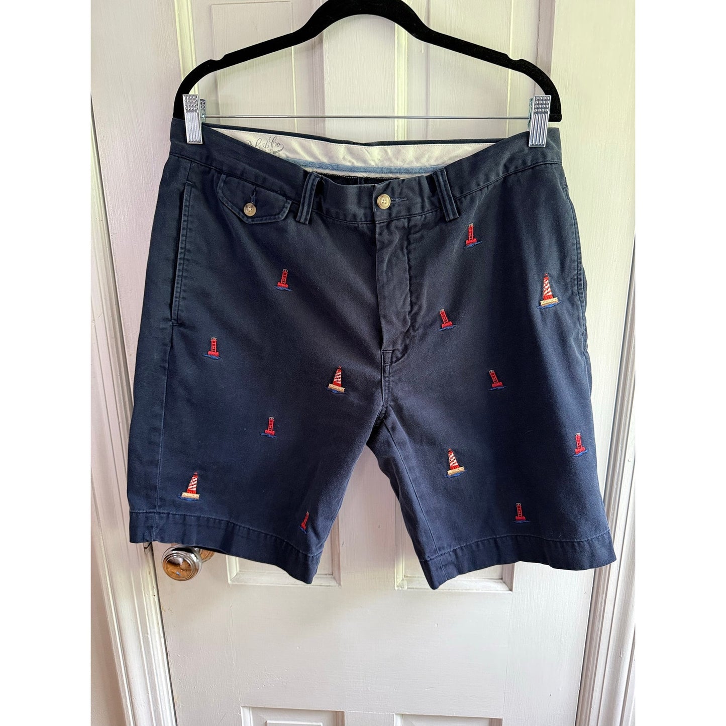 Polo Ralph Lauren Mens Shorts 34 Blue Bedford Chino Embroidered Lighthouse