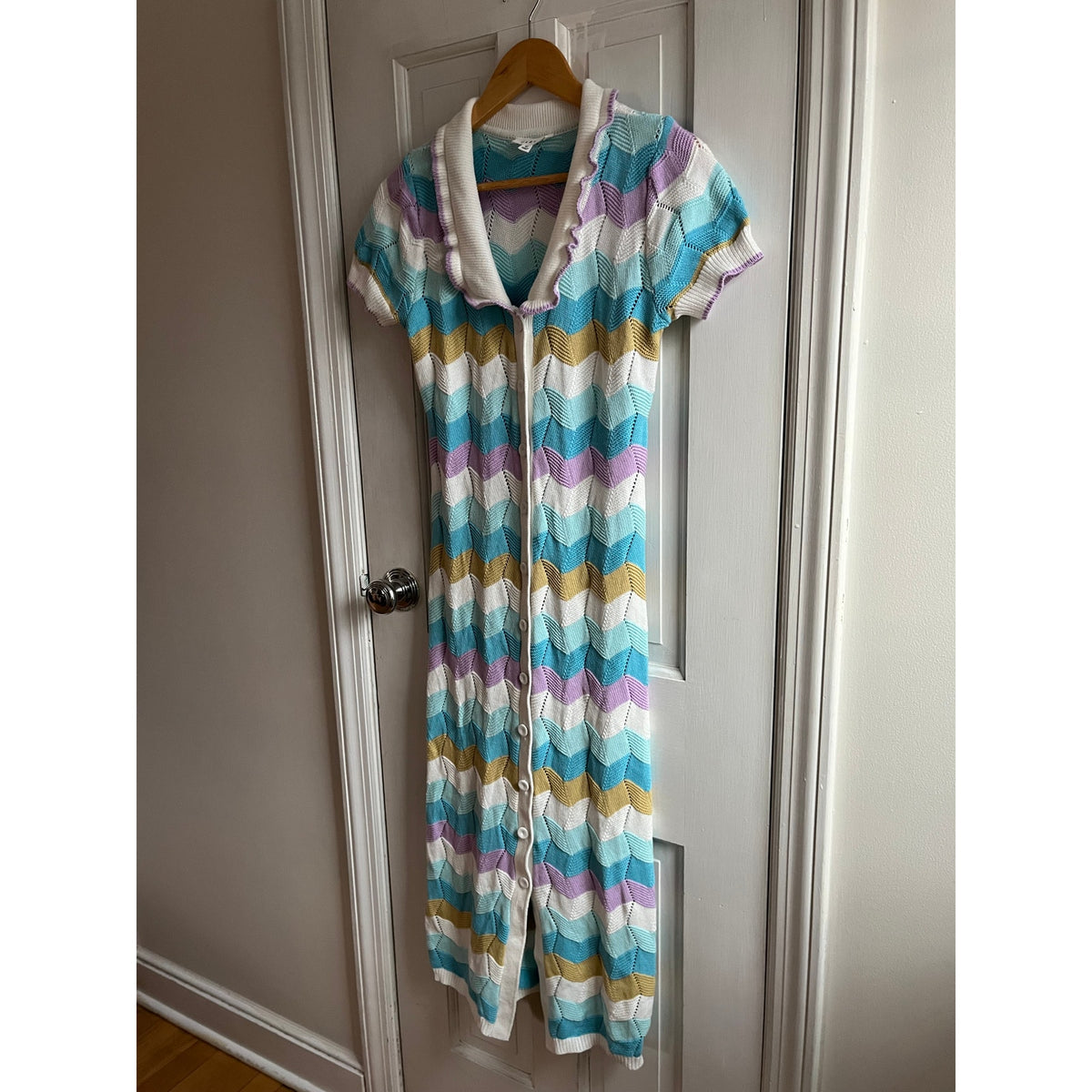 Mable Striped Crochet Midi Dress Multi Color Chevron Knit Sz Medium
