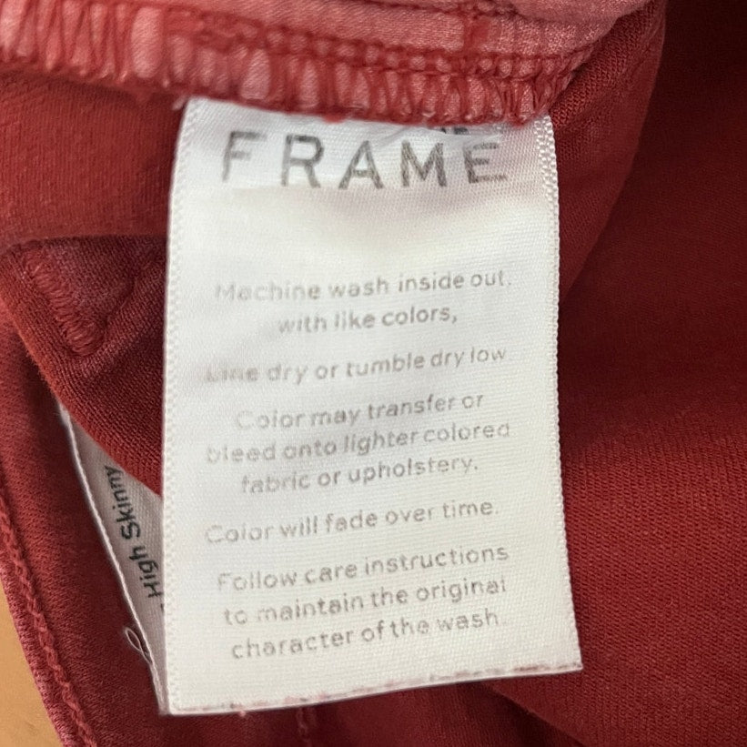 FRAME Le High Skinny Jeans Frayed Side Slit Hem Red Burnt Henna Size 25 EUC