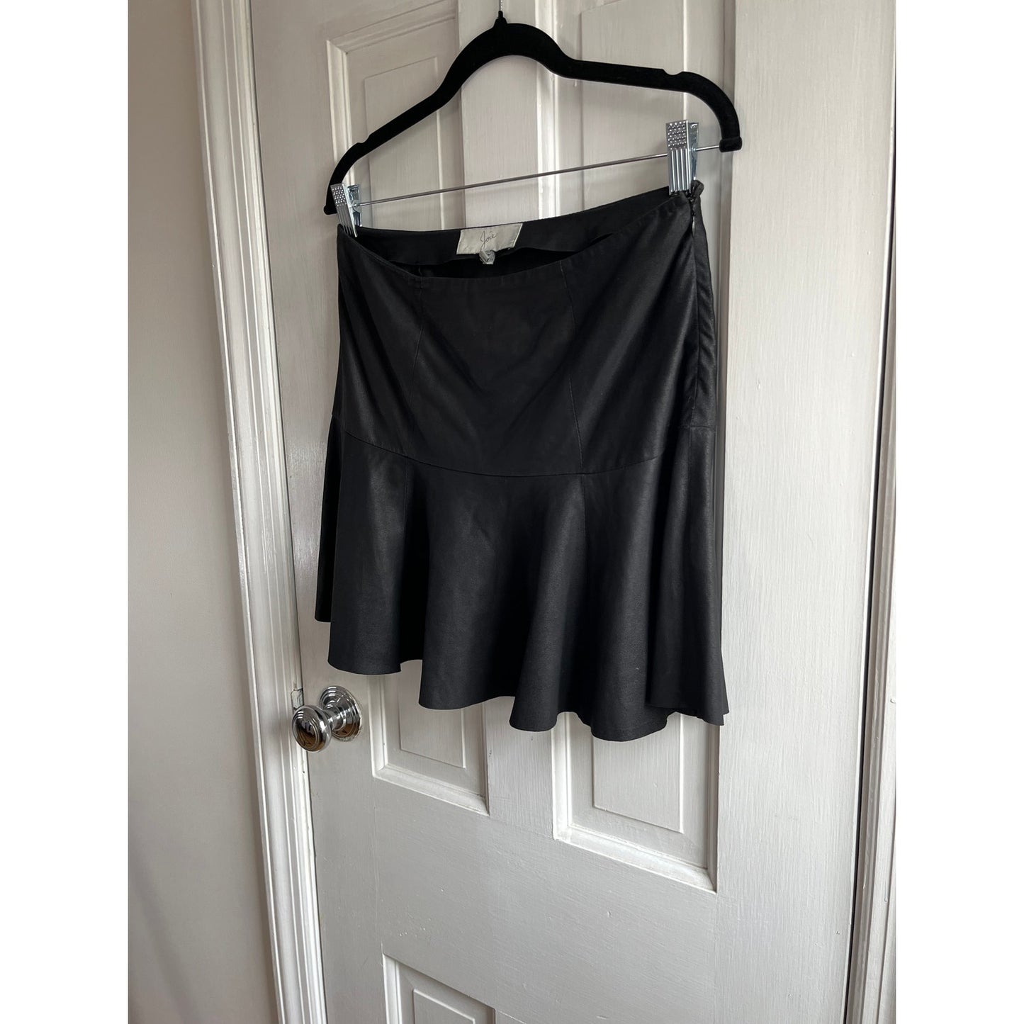 Joie Mayfair Black Lamb Leather Mini Skirt ✨ Flounce Drop Waist Edgy Chic XS