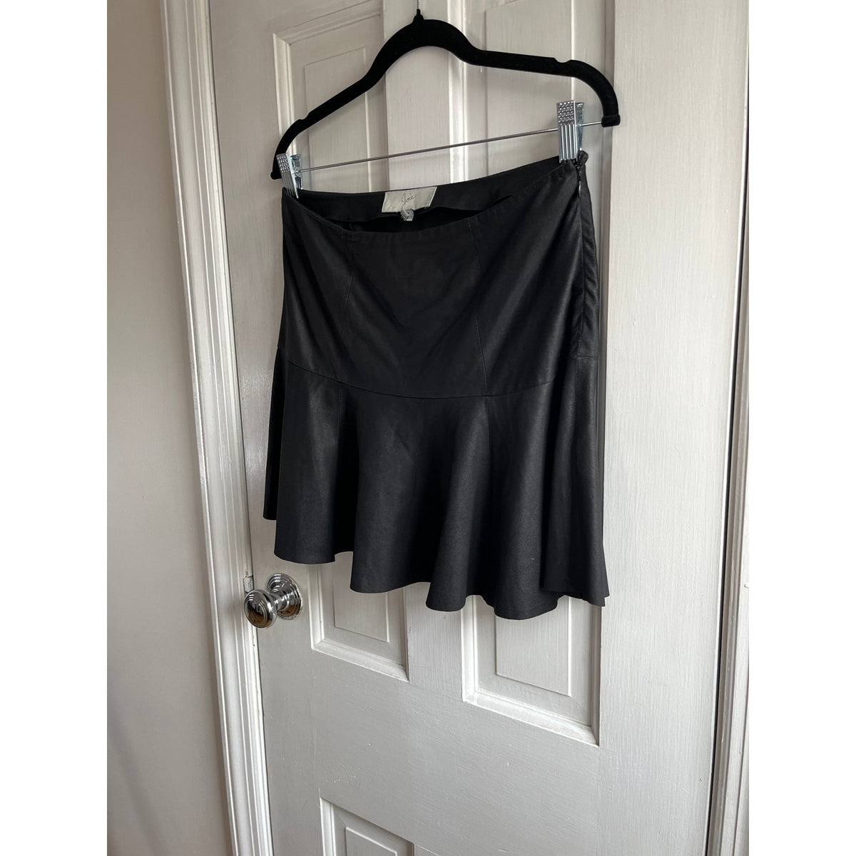 Joie Mayfair Black Lamb Leather Mini Skirt ✨ Flounce Drop Waist Edgy Chic XS