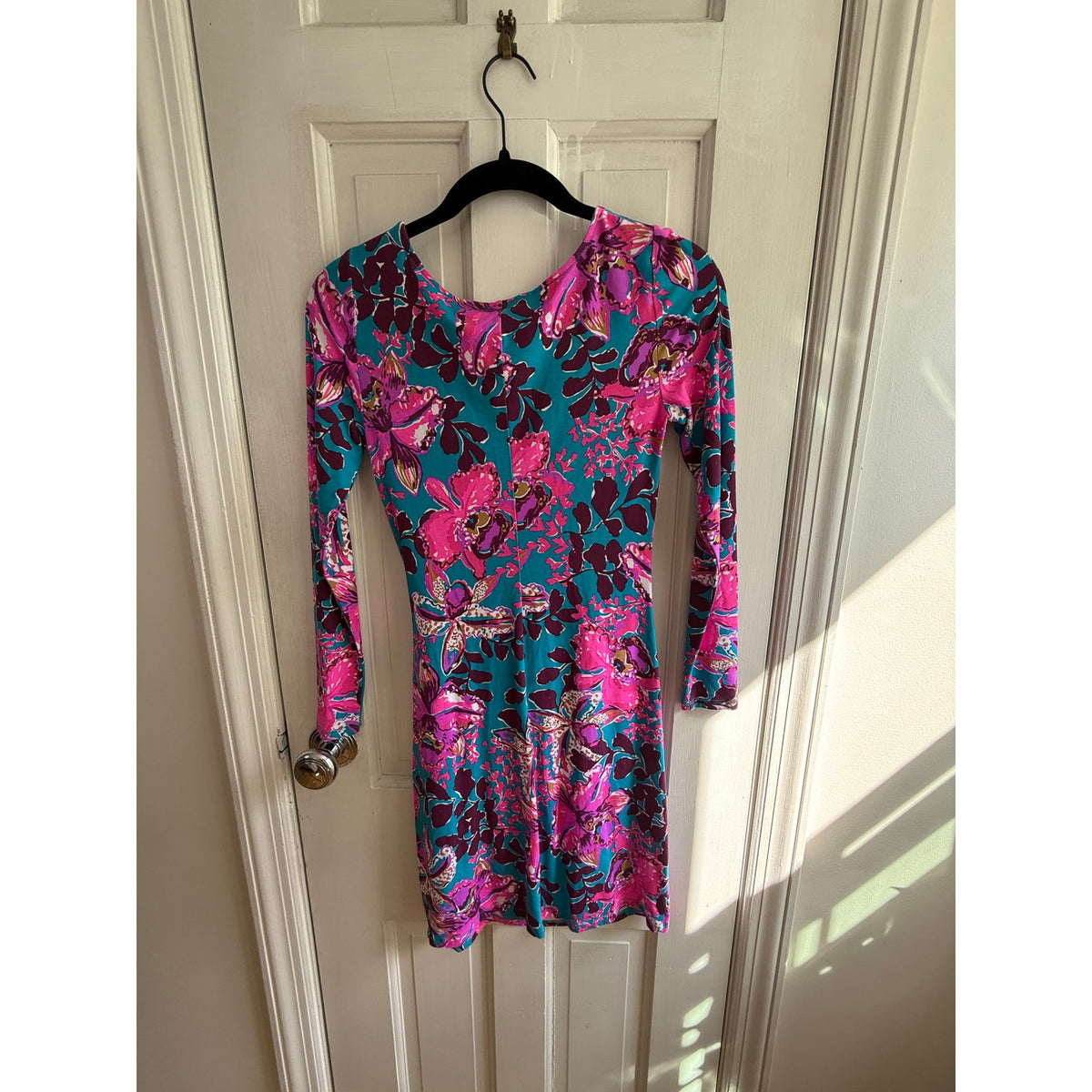 Lilly Pulitzer Bryson Long Sleeve Faux Wrap Dress Pink Blue Floral XXS EUC