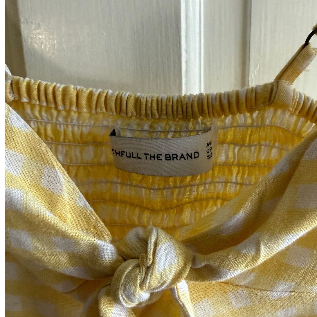 Faithfull The Brand Rodeo Mini Dress - Size 2 US / XS - Yellow Gingham 100% Linen
