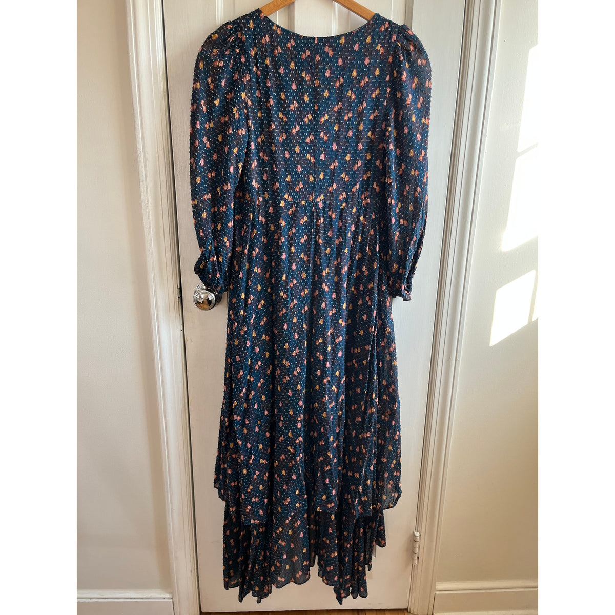 NWT Farm Rio Mini Cashew Wrap Dress Blue Multi Gold Sparkle Shimmer Size XS