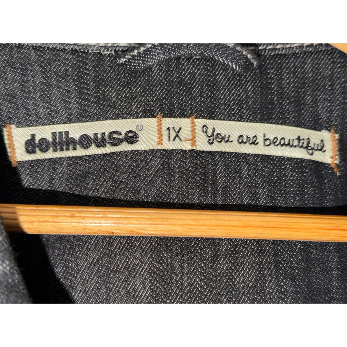 Dollhouse Black Contrast Stitch Denim Trucker Jacket 1X NEW