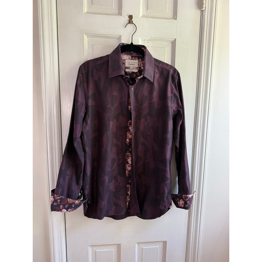 Ted Baker Endurance Purple Geometric Shirt 15.5 Slim Rose Floral Contrast Cuffs