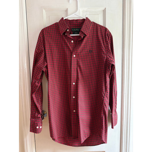 Lauren Ralph Lauren Red Green Yellow Plaid Button Up Shirt Slim Fit 15.5 32/33