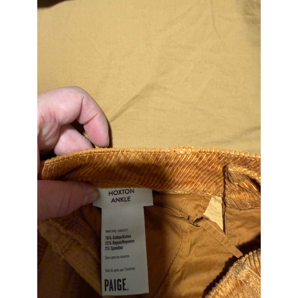 Paige Burnt Orange Corduroy Jeans Huxton Ankle size 28