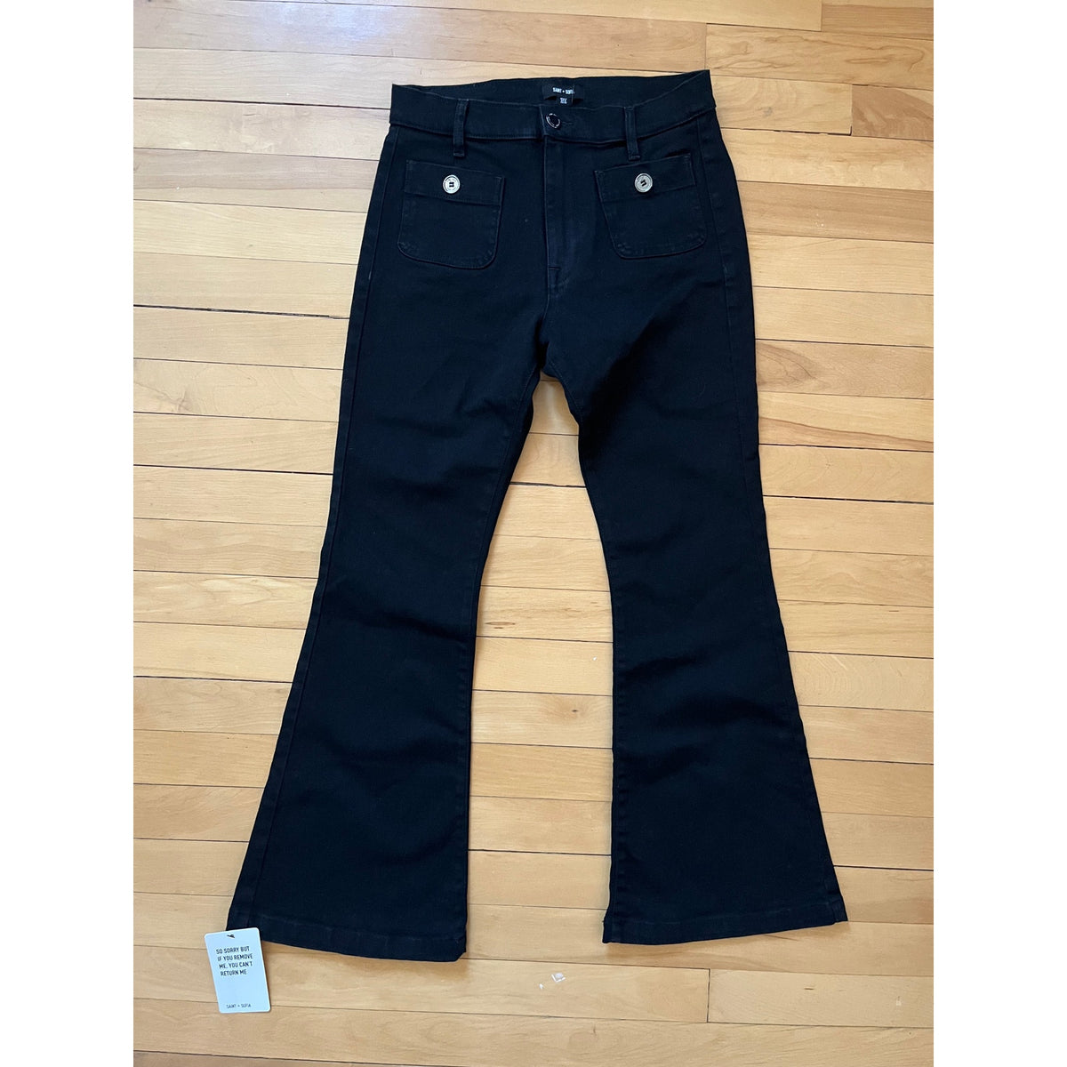 Saint + Sofia Bowie Stretch Flare Jeans Black NWT Sz 4 Short High Rise Retro 70s