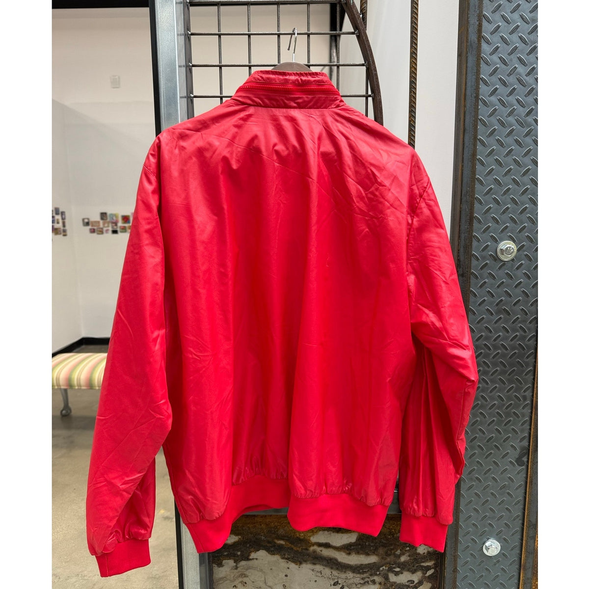 Vintage AM Player Windbreaker Jacket Mens Red Hooded Zip Up Retro 80s 90s Bomber