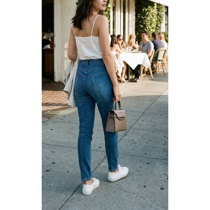 Reformation Amie High Rise Seamed Slim Jeans Blue 25