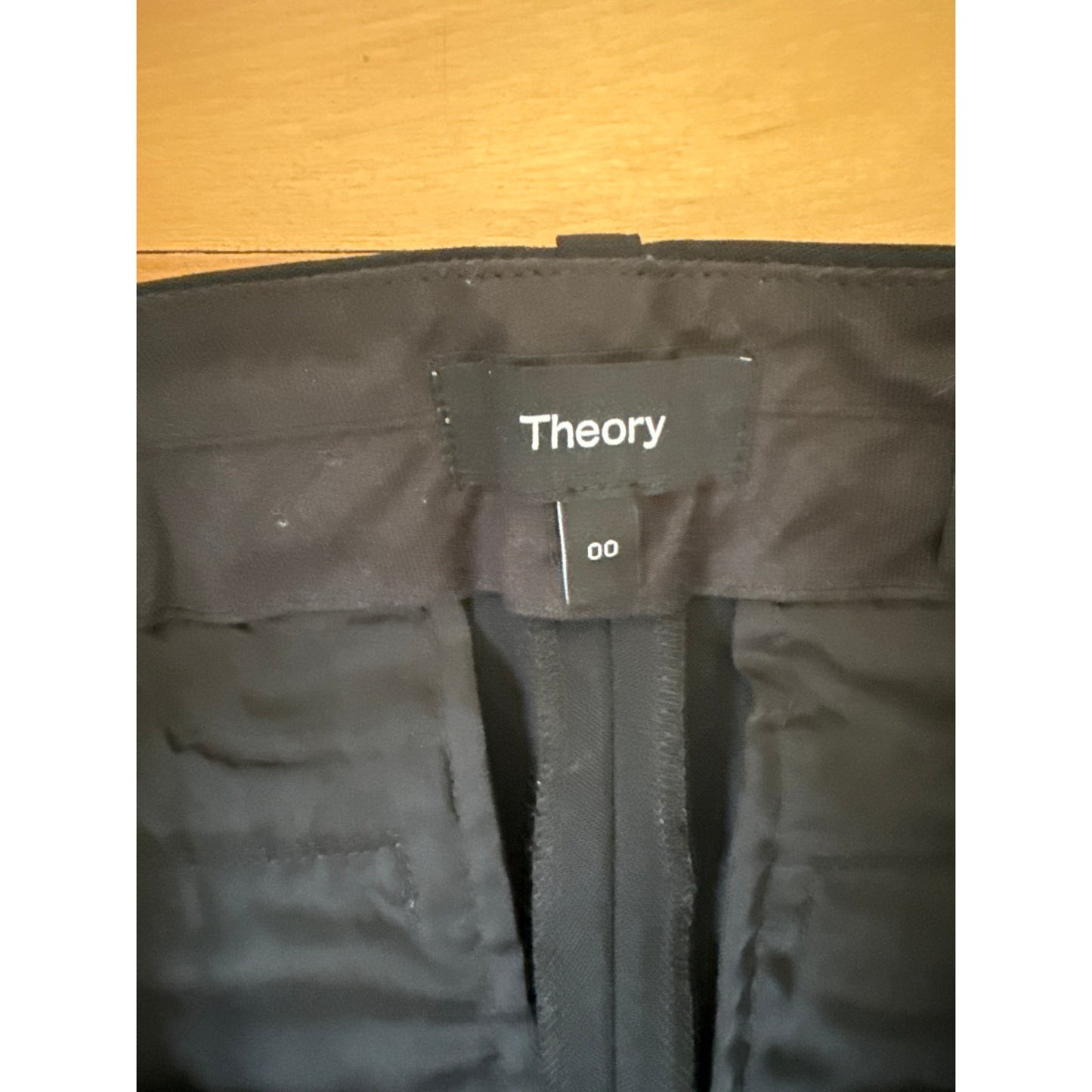 Theory Max C Trousers Size 00 Black Slim Bootcut Pants Senova Fabric EUC