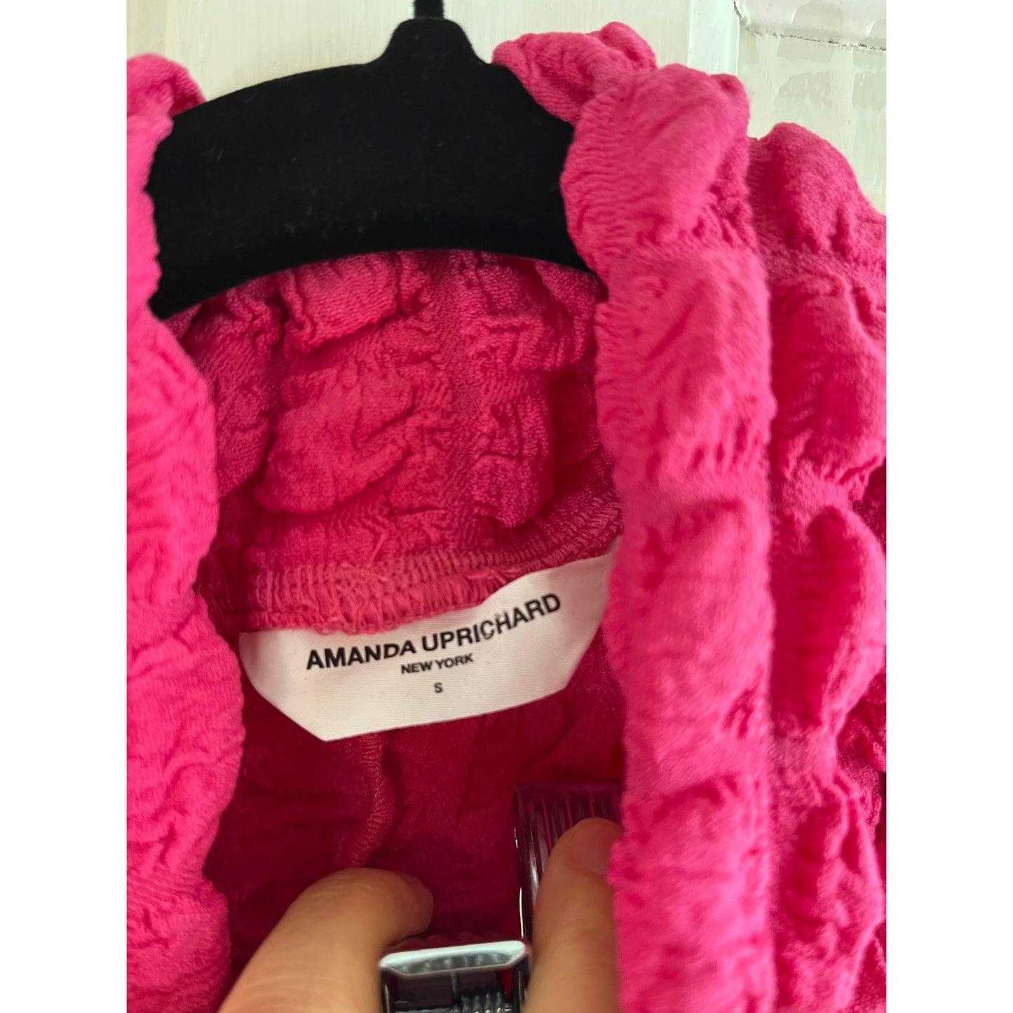 Amanda Uprichard Hot Pink Popcorn Texture Mock Neck Mini Dress S Barbiecore Y2K