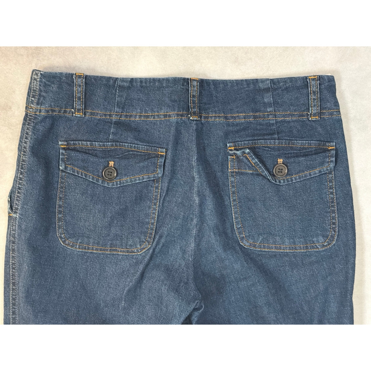 Theory Pants Womens 4 Blue Denim Wide Leg Trouser Low Rise Flap Pocket Crop EUC