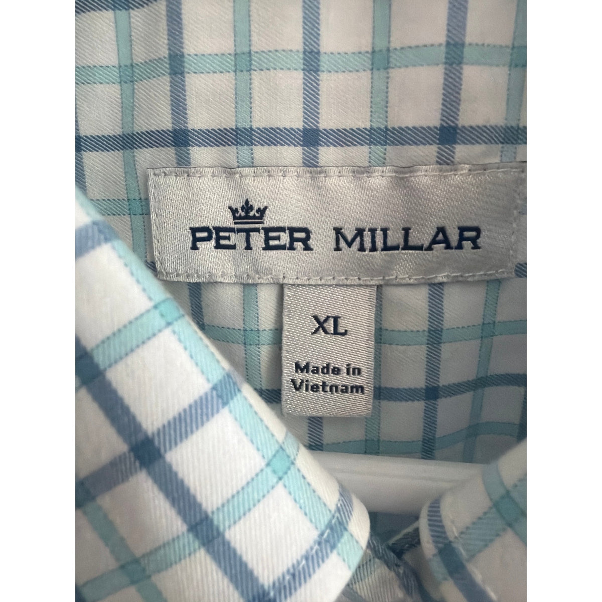 Peter Millar Mens XL Blue, Teal, and White Pattern Button Down