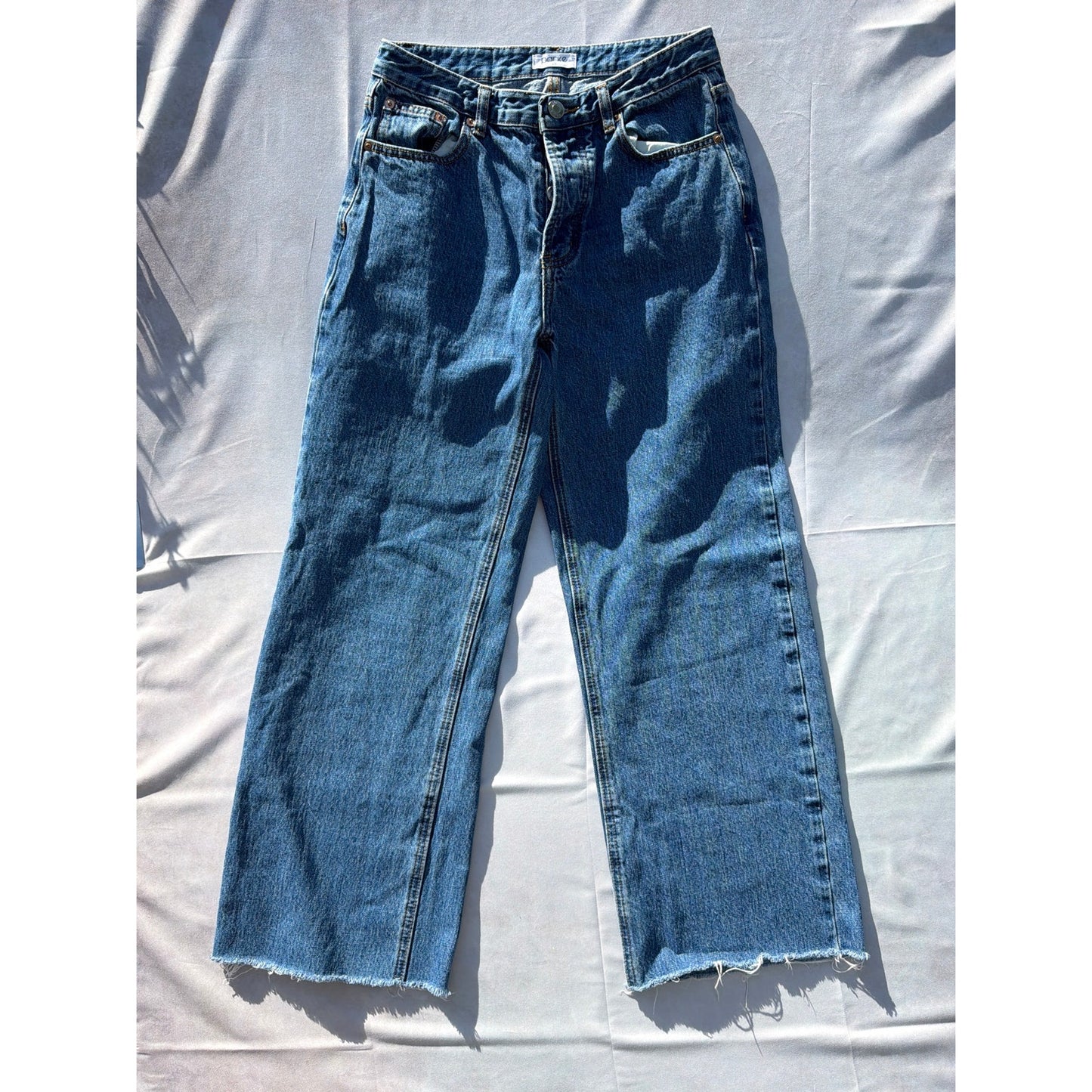 Parke Size 25 High Waist Light Wash Wide Leg Distressed Hem Jeans
