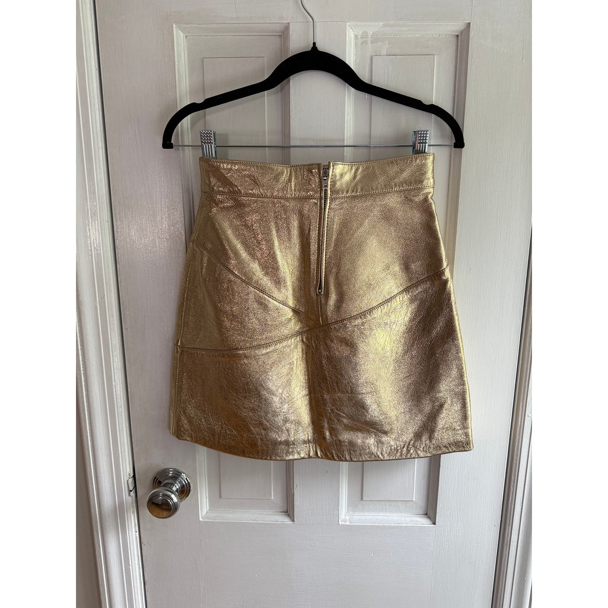 Title: NBD Gold Metallic Genuine Leather Mini Skirt Size XS EUC