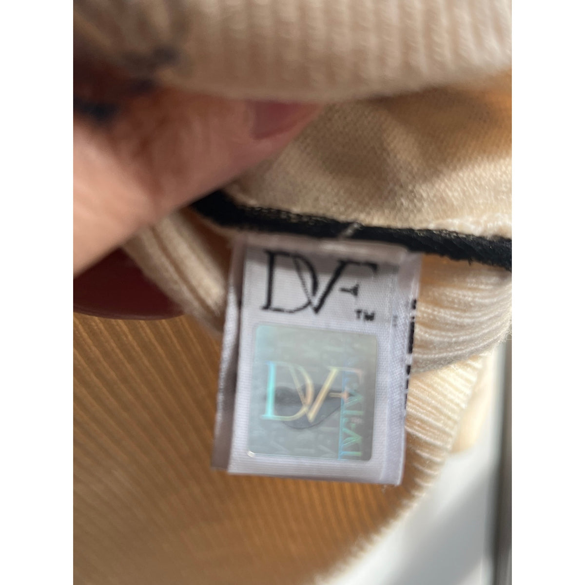 🕯️🕊️ DVF Diane von Furstenberg Ivory Wool Blend Lace Trim Sweater Size M/P
