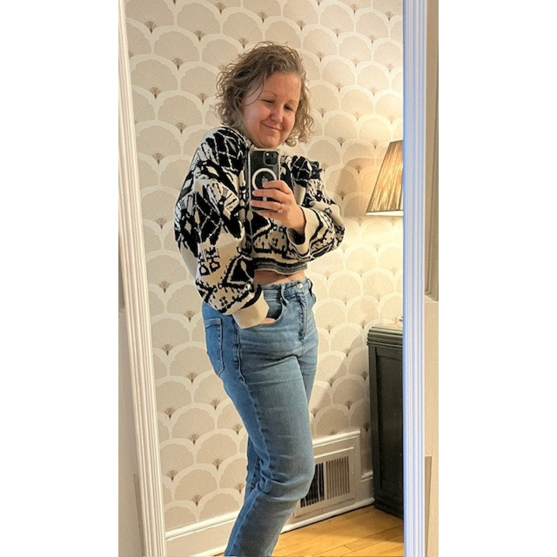 Caballero Cropped Maeva Ikat Tapestry Sweater -- Size XS