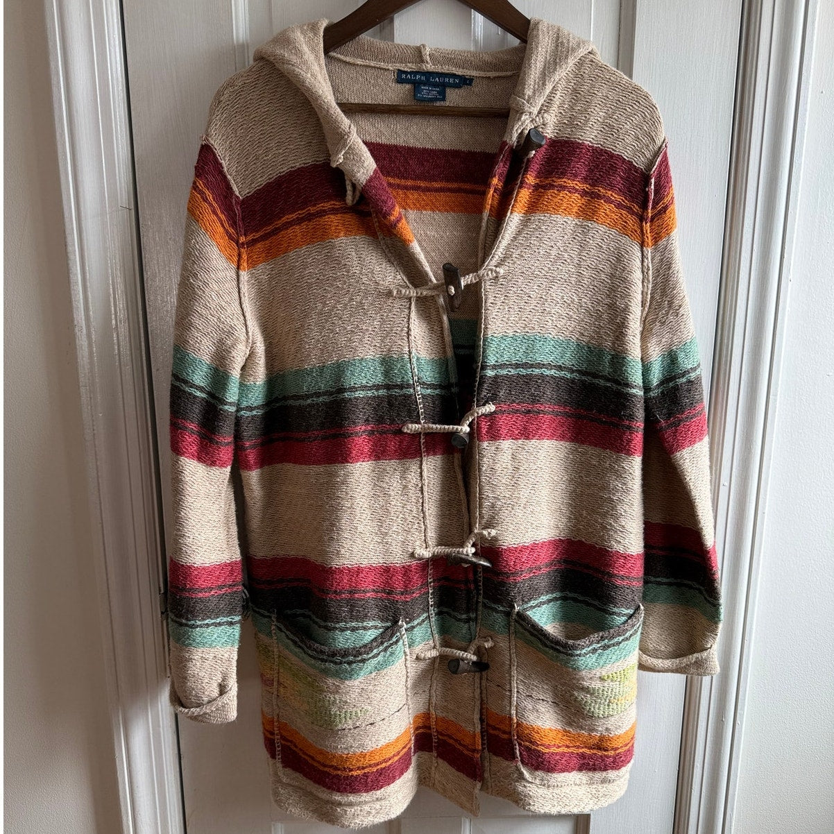Vintage Ralph Lauren Southwestern Hooded Knit Toggle Cardigan