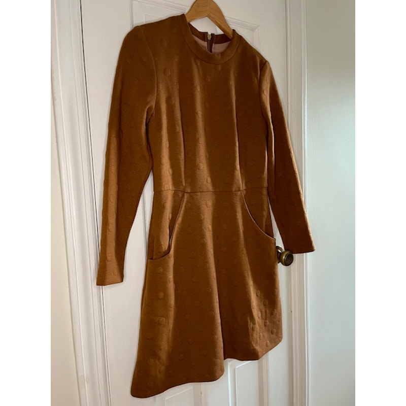 Hutch Dress - Brown Long Sleeve Raised Polka Dots- Medium