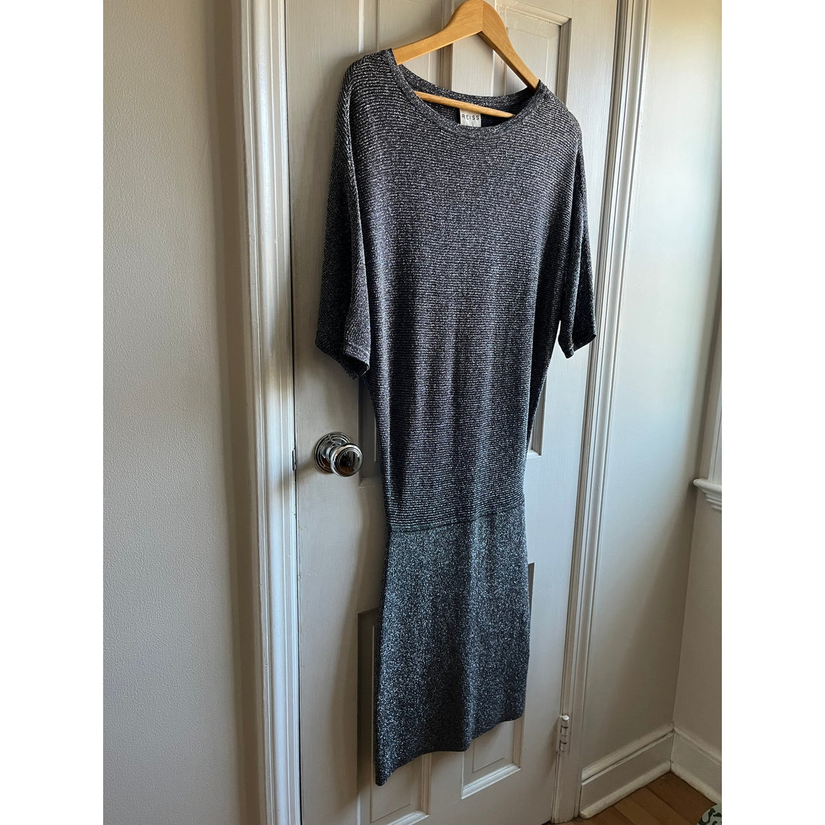 Reiss Metallic Shimmer Knit Bodycon Batwing Dress US 4 | Elegant Party & Evening Dress