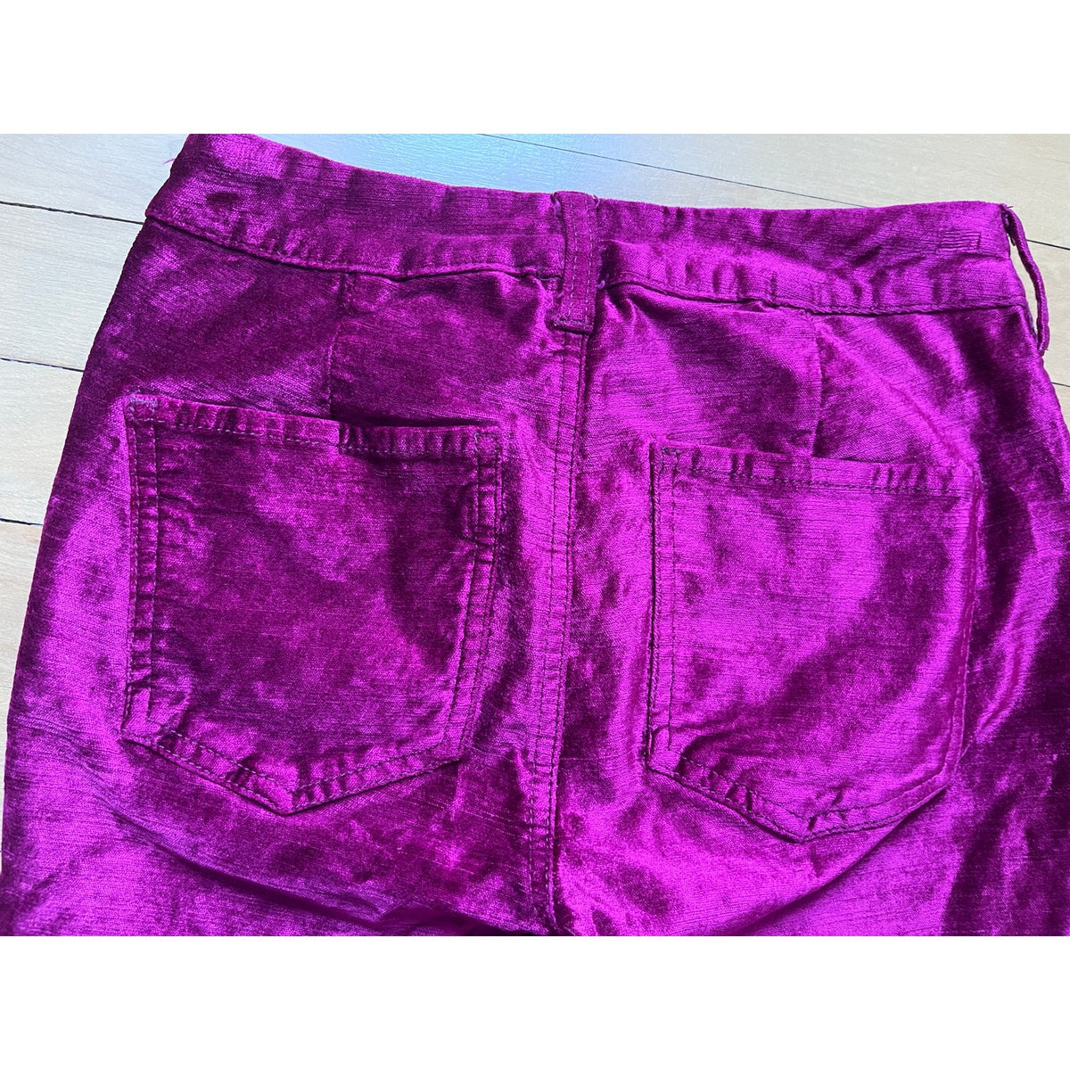 Free People "Speed of Light" Crushed Velvet Flare Pants Size 25 EUC Metallic Pink