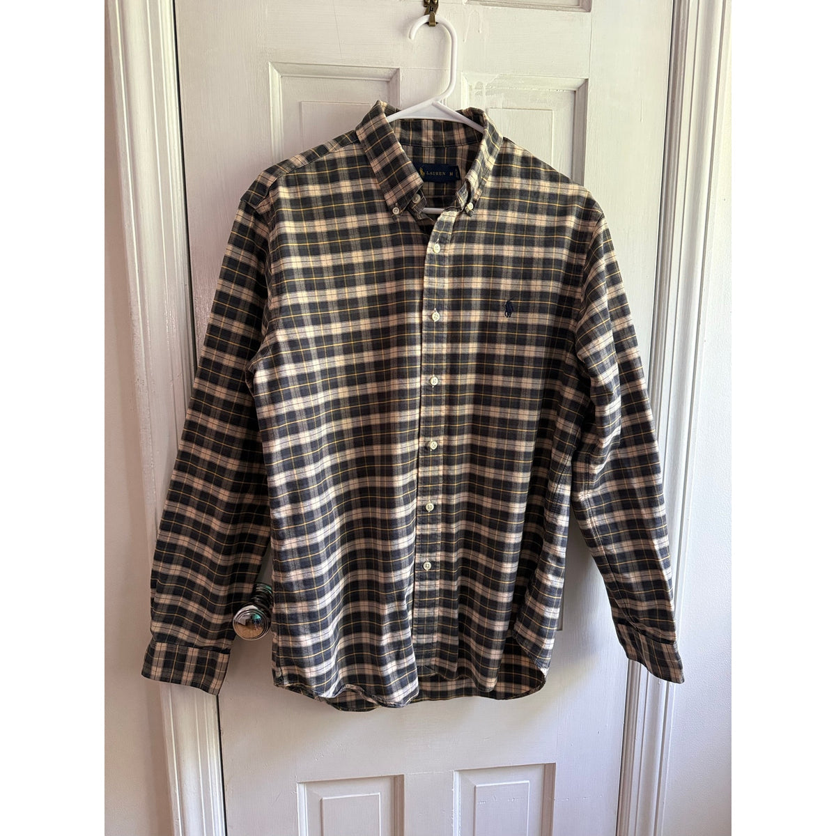 Polo Ralph Lauren Plaid Gold Brown Medium Button Down Flannel Shirt