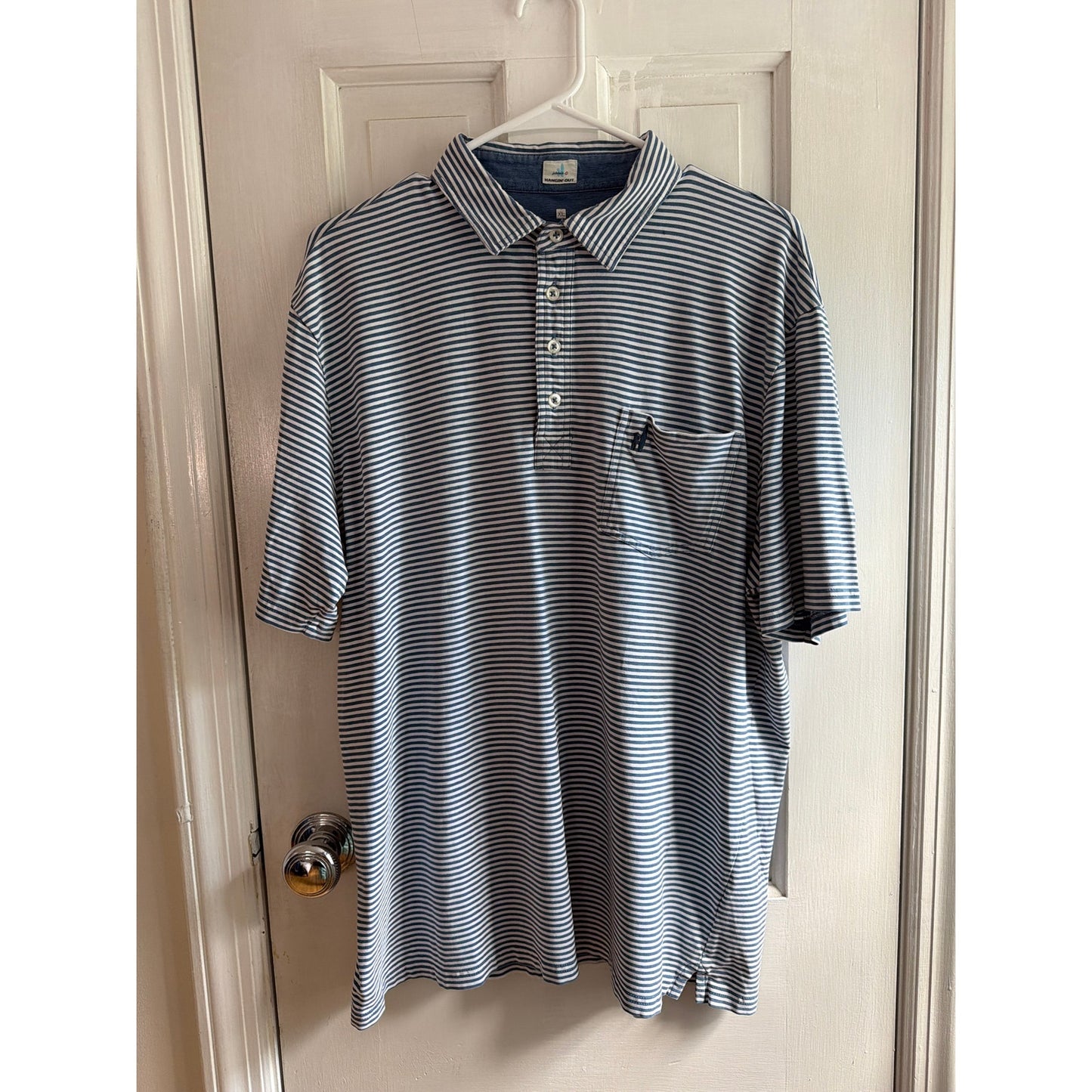 Johnie-O Hangin' Out Size XL Men's White Blue Stripe Polo