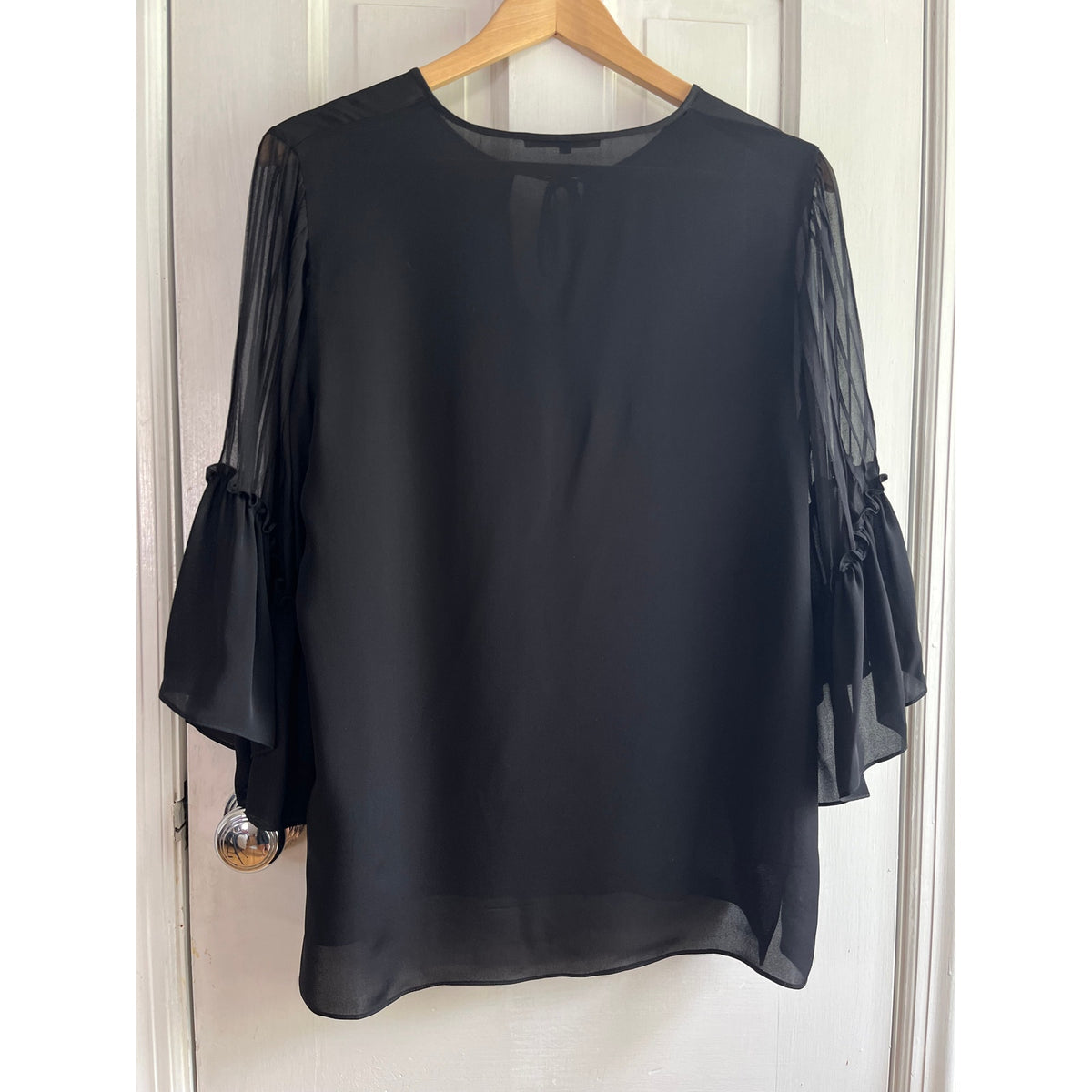 Kobi Halperin Silk Chiffon Bell Sleeve Blouse - Black - Size Medium - EUC