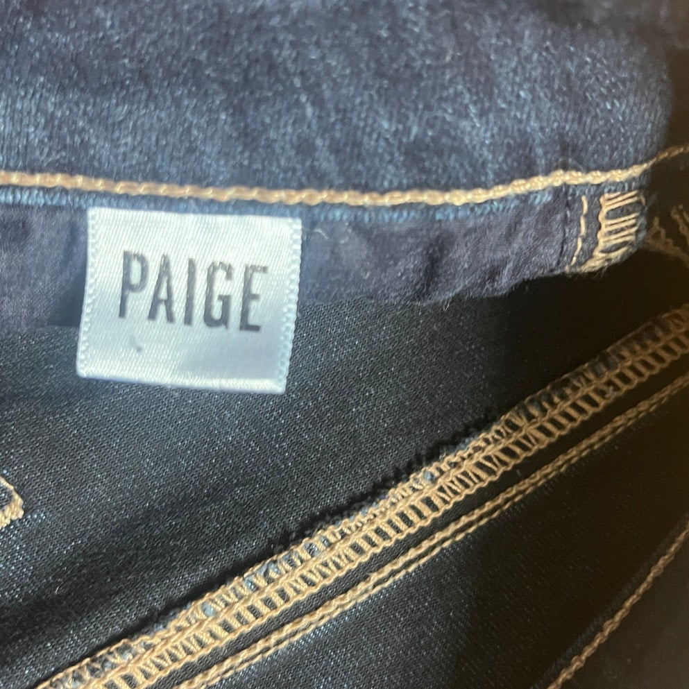 PAIGE High Rise Manhattan Bootcut Jeans Dark Wash Frayed Hem 25 EUC