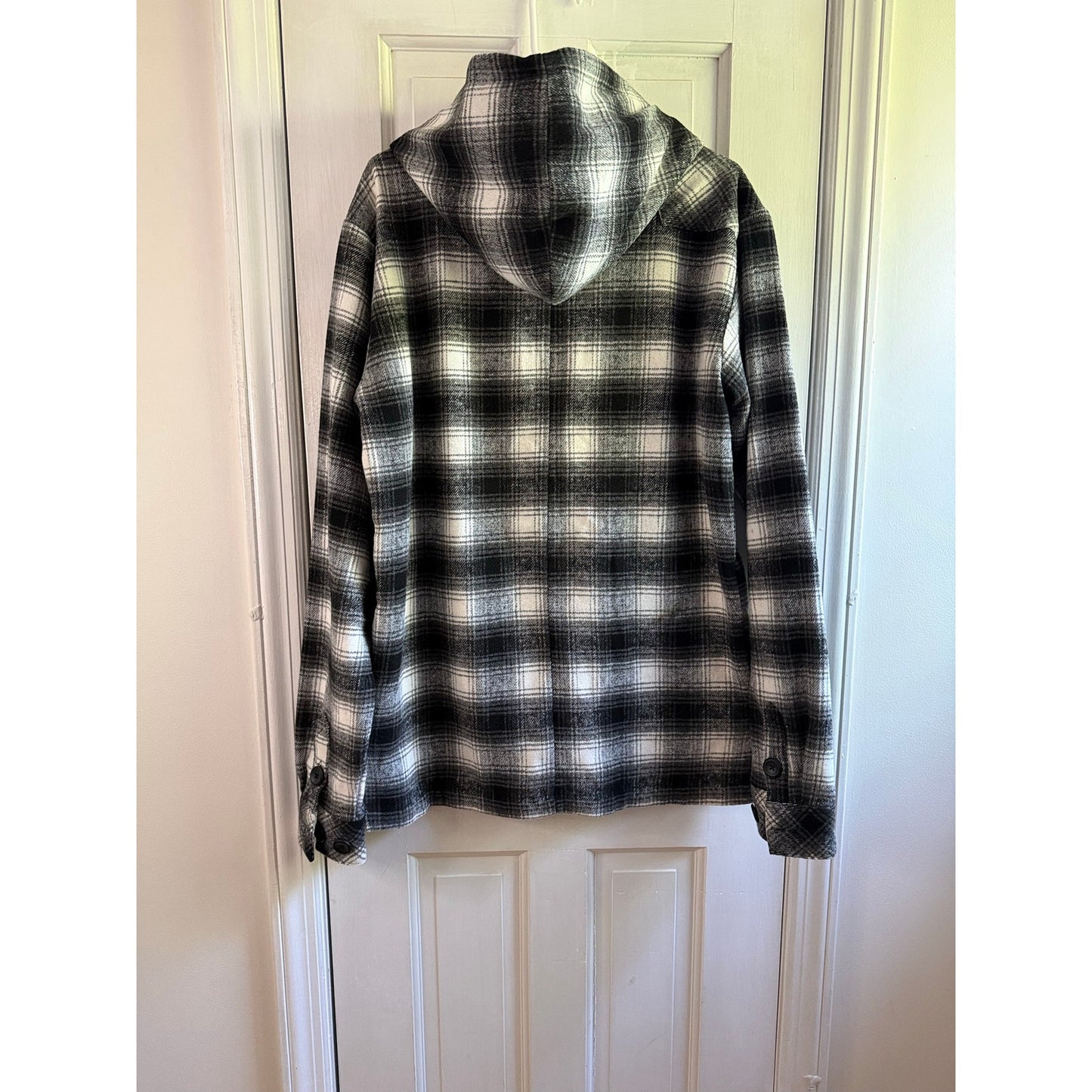 YoungLA Plaid Hoodie Flannel Shirt Black White Mens Large L NWOT Streetwear