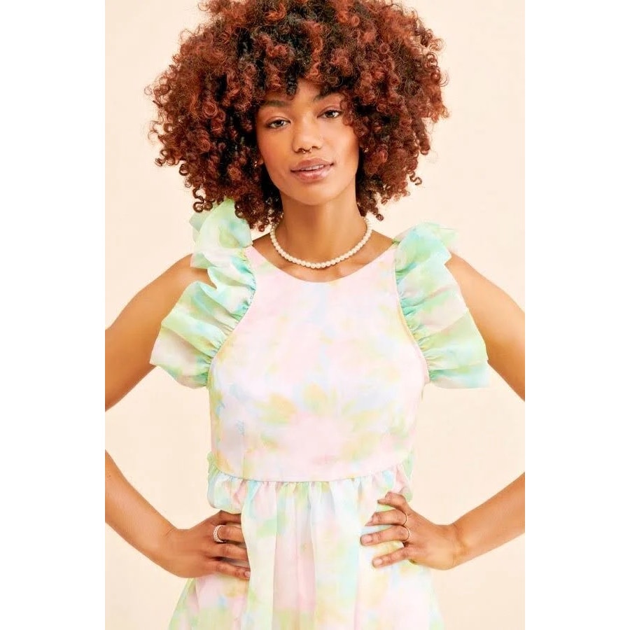 🌹 Selkie Maison Amory "Annabel" Ruffle Midi Dress in English Rose XS 🌹